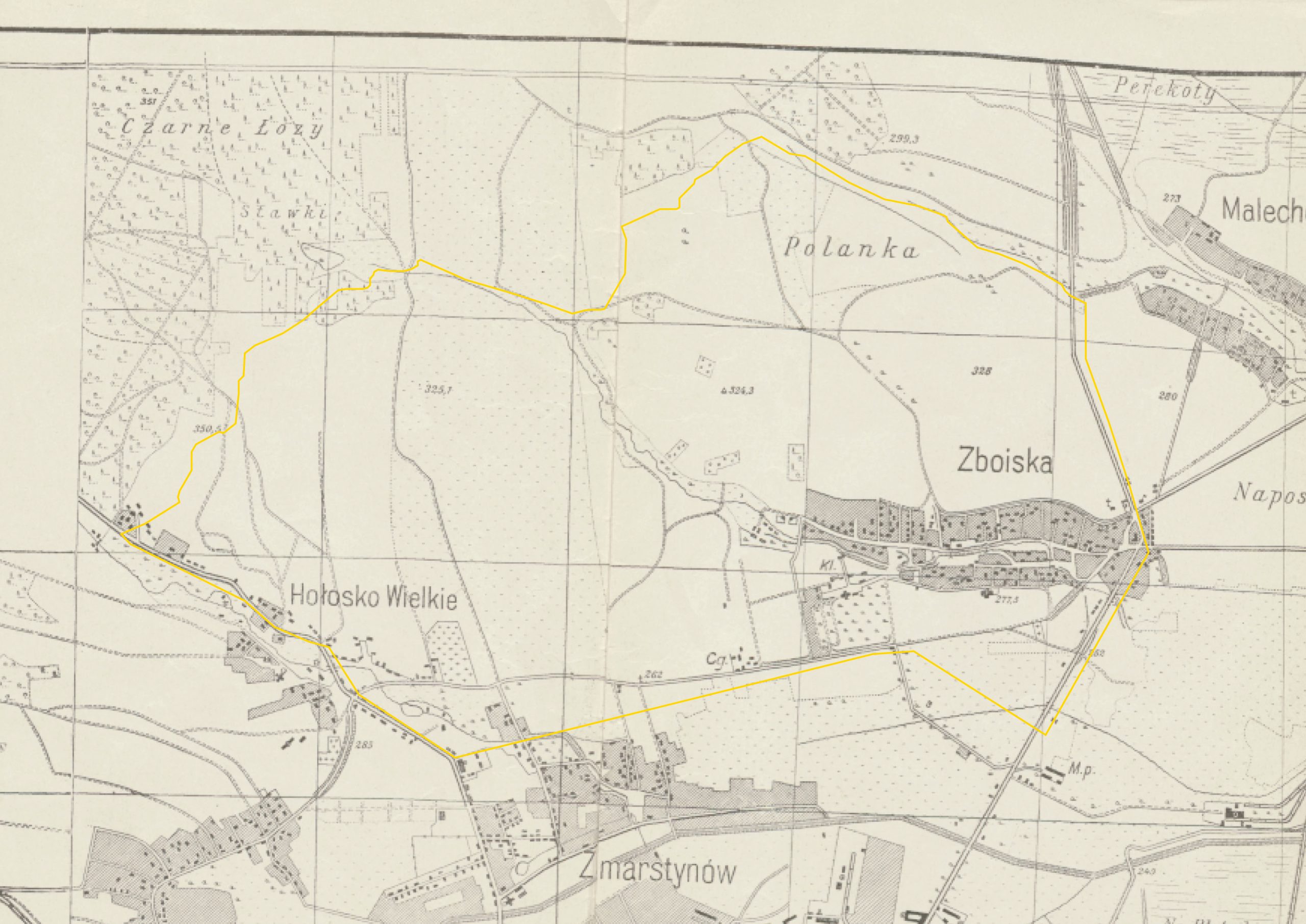 Збоїща ще мають характер приміського села на північній околиці Львова. Переважають поля й розріджена садибна забудова; простір формують струмки та долини, а зв’язок із містом забезпечує головний північний шлях. (Мапа 1918 року)